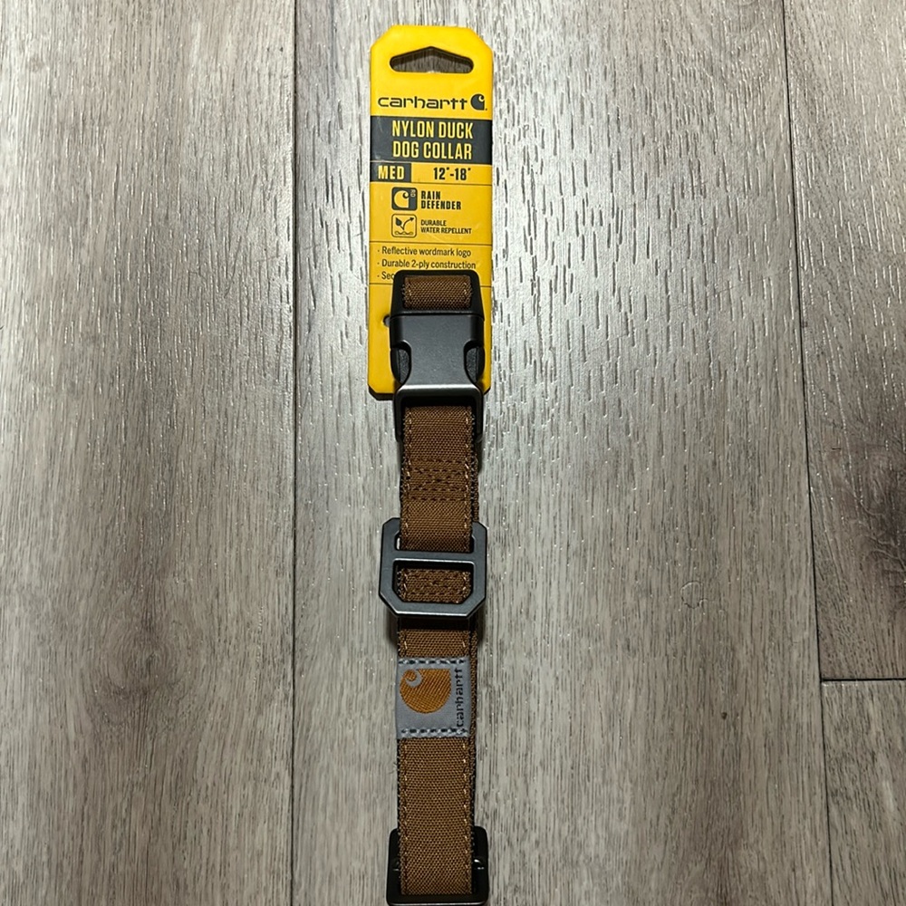 Carhartt Reflective Logo Nylon Duck Dog Collar Medium 12"-18" Brown NEW W/ Tag